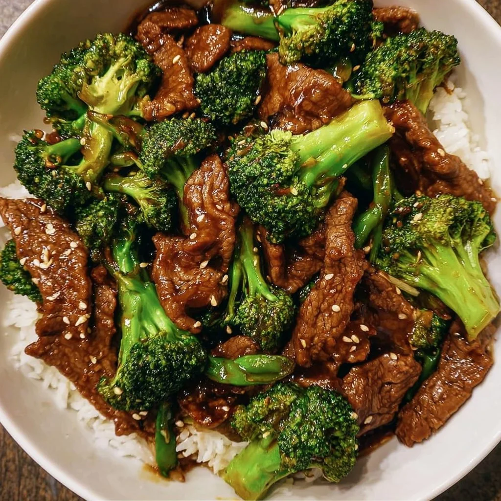 Delicious plate of Chinese beef and broccoli stir-fry with vibrant vegetables