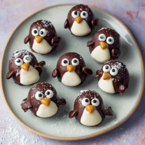 Chocolate Penguin Bites Delicious Chocolate Penguin Bites in a decorative bowl