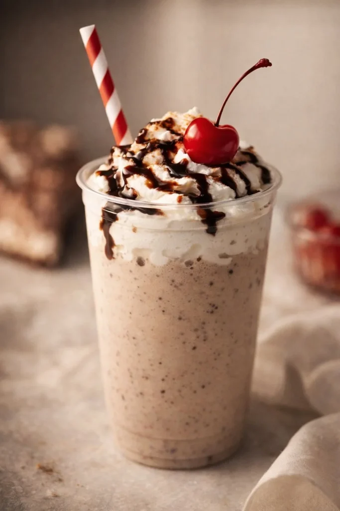 Home Delicious Chocolate Pie Milkshake topped with whipped cream and chocolate shavings