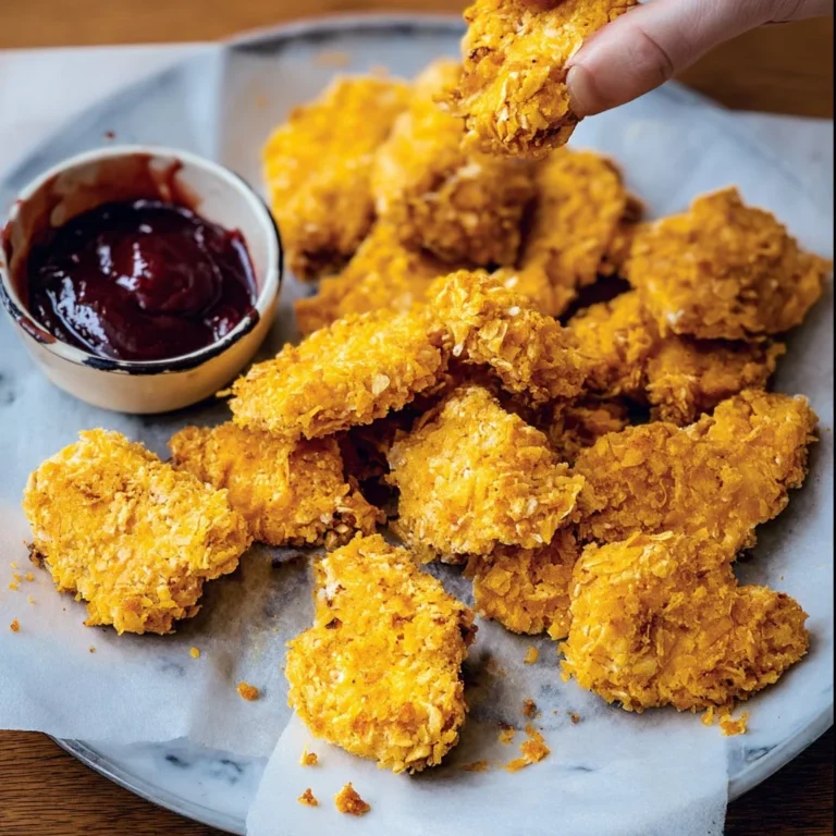 Plate of crispy chicken nuggets with dipping sauce