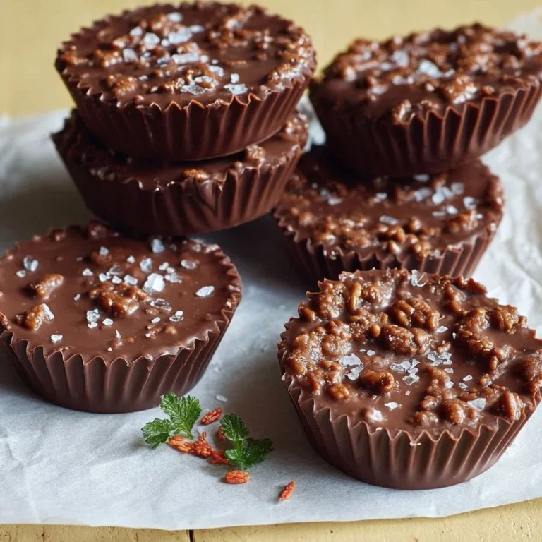 Crispy chocolate fudge cups topped with chocolate drizzles and sprinkles