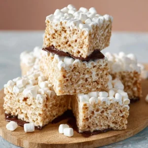 Crispy Marshmallow Bars Homemade crispy marshmallow bars with a golden brown top