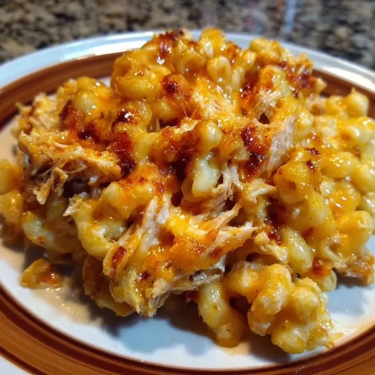 Crockpot BBQ Chicken Mac and Cheese topped with crispy bacon and green onions