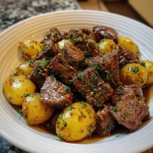 Crockpot Garlic Butter Beef Bites with Potatoes Crockpot garlic butter beef bites with potatoes ready to serve