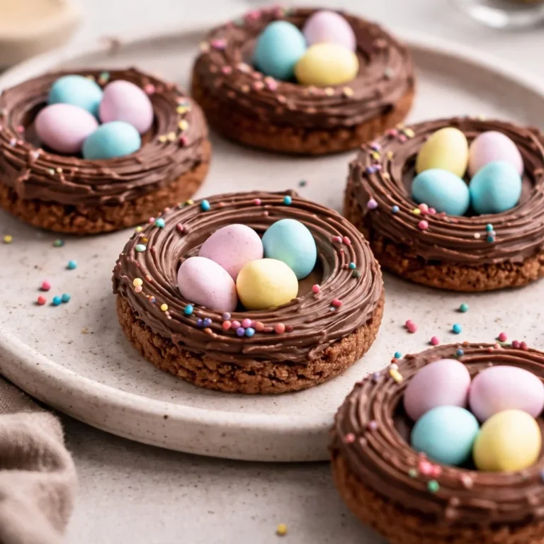 Easter Birds Nest Cookies topped with colorful candy eggs