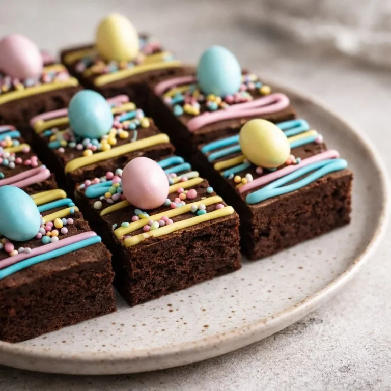 Delicious Easter brownies decorated with colorful frosting and Easter eggs
