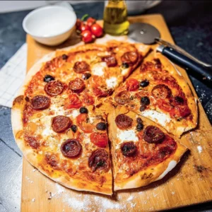 Easy pizza recipe featuring chorizo toppings for a flavorful meal