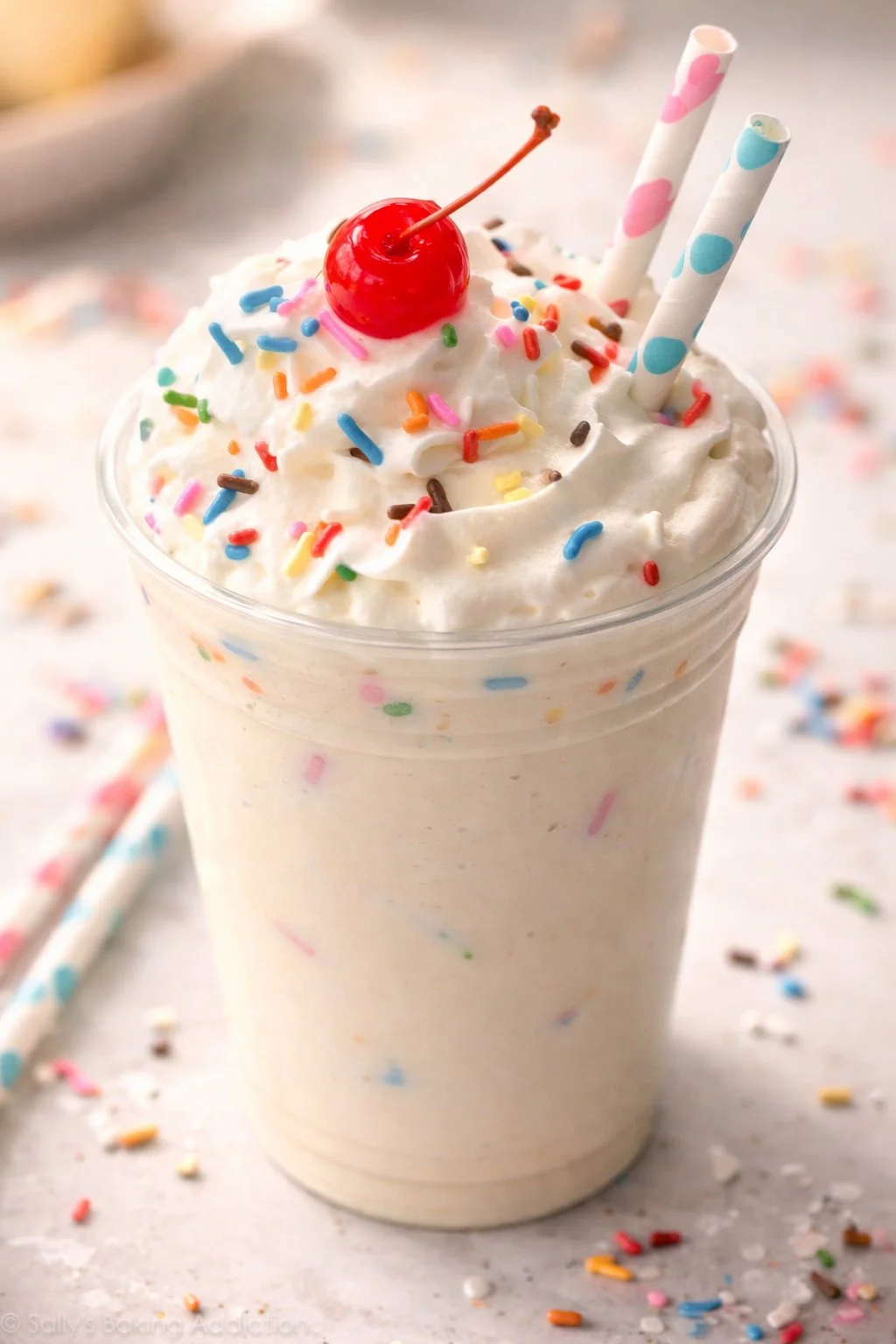 Delicious Funfetti Milkshake topped with colorful sprinkles
