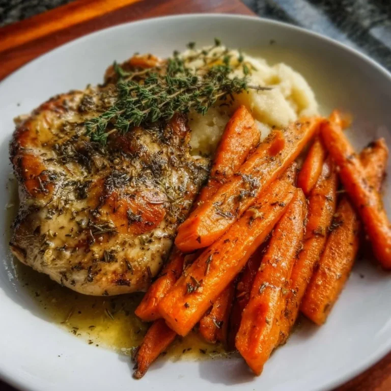 Garlic Herb Chicken served with a side of fresh carrots on a plate