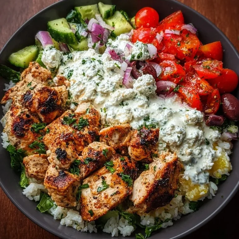 Delicious Greek Chicken Bowl with fresh vegetables and herbs