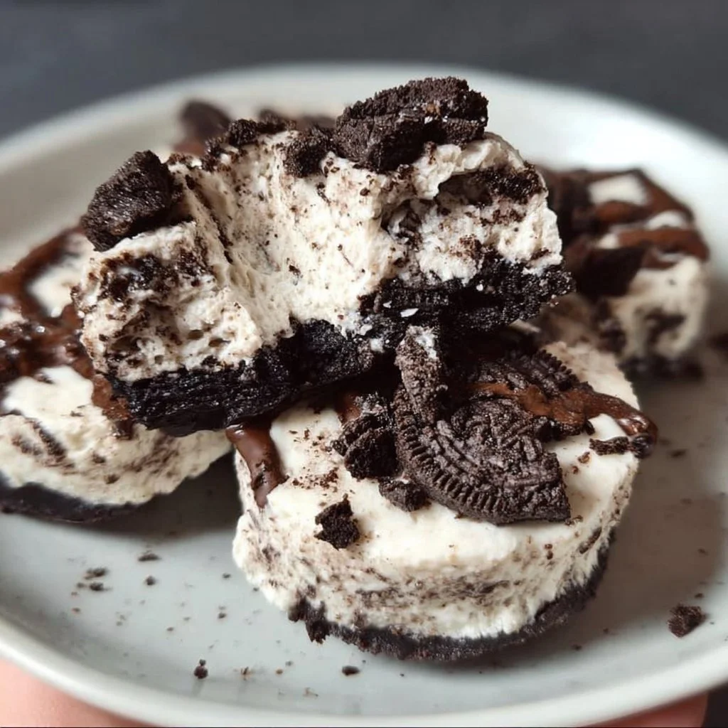 Home Healthy no-bake Oreo cheesecake bites topped with crushed Oreos.