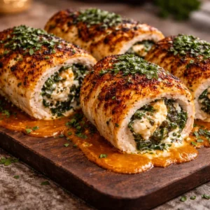 Herbed Ricotta Stuffed Chicken Rolls Herbed Ricotta Stuffed Chicken Rolls plated with fresh herbs and garnishes