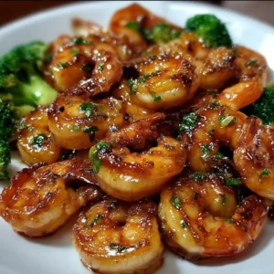High-protein honey garlic shrimp dish garnished with green onions and sesame seeds.