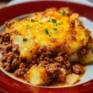 Hobo Casserole with ground beef and vegetables baked in a savory dish