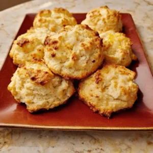 Homemade drop biscuits fresh out of the oven, golden brown and fluffy.