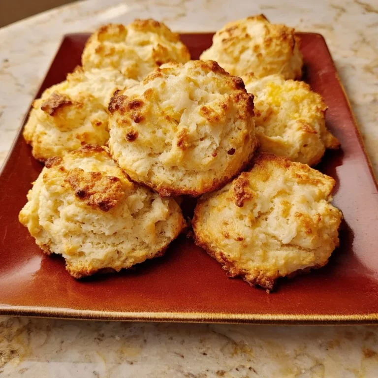 Homemade drop biscuits fresh out of the oven, golden brown and fluffy.