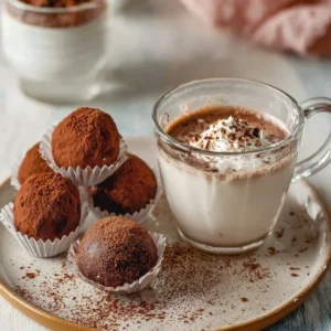 Hot Chocolate Truffles Delicious homemade hot chocolate truffles on a decorative plate