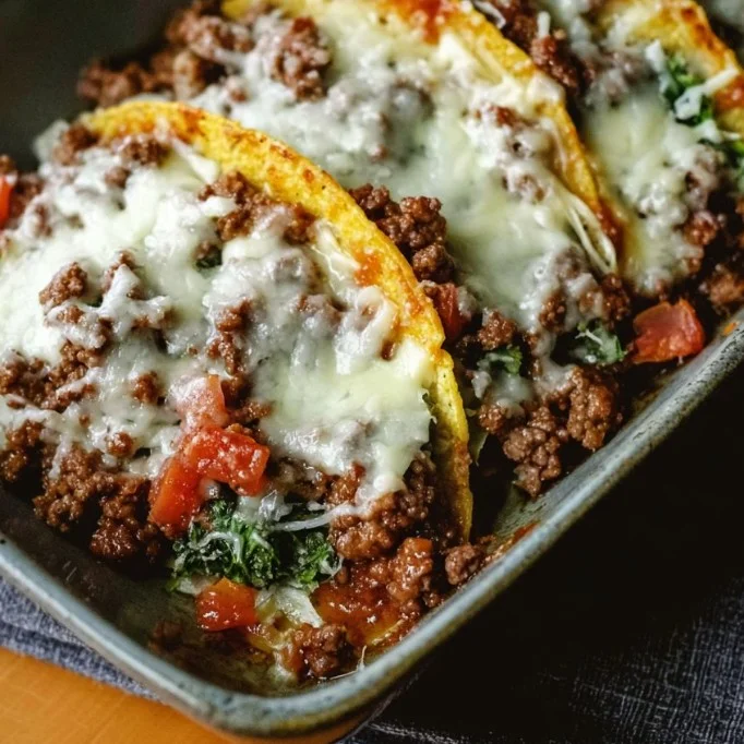 Delicious ground beef tacos served with fresh toppings.