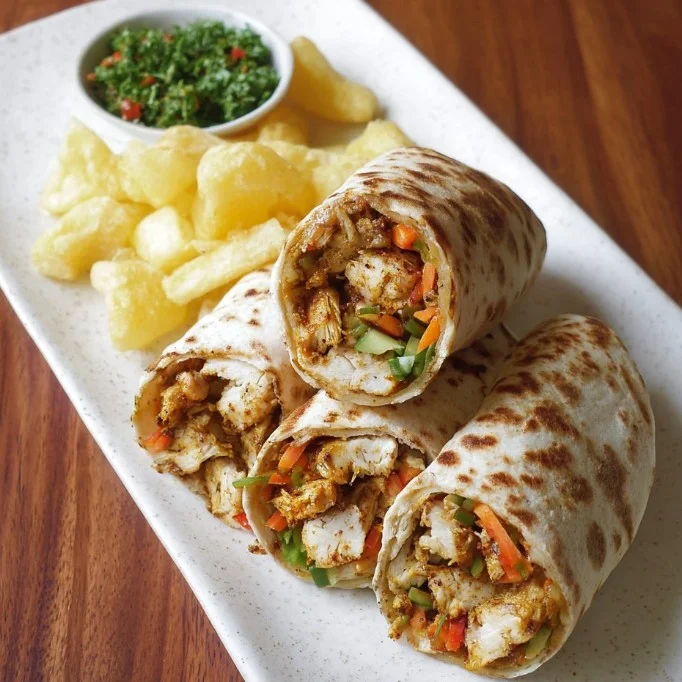 Home Delicious Indian Chicken Wraps filled with spices and tender chicken.