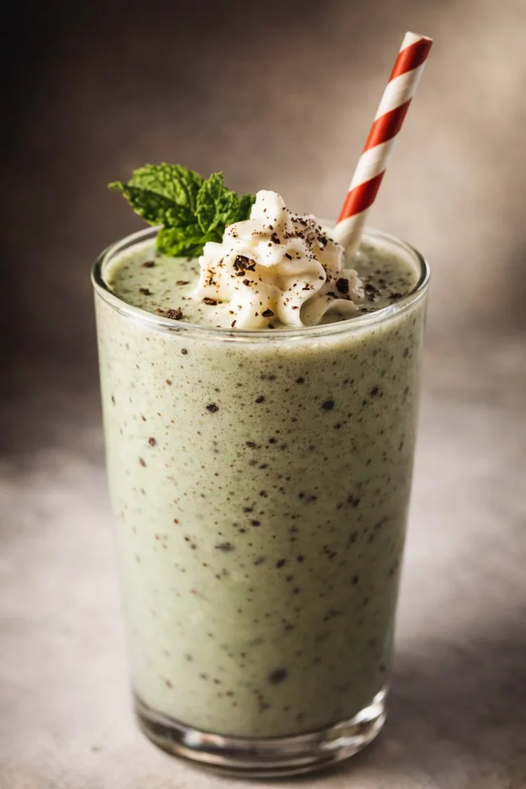 Minty Chocolate Milkshake topped with whipped cream and mint leaves