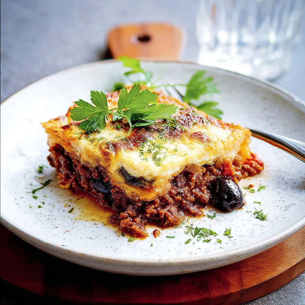 Delicious Greek-style Moussaka with layers of eggplant and meat