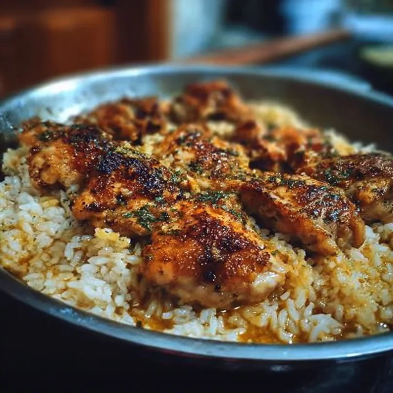 One-Pan Chicken and Rice recipe featuring succulent chicken and flavorful rice.
