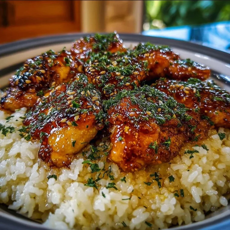 One-Pan Honey Butter Garlic Chicken served over rice with garlic and honey glaze