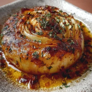 Savory onion bake with butter and herbs, a delicious side dish recipe.