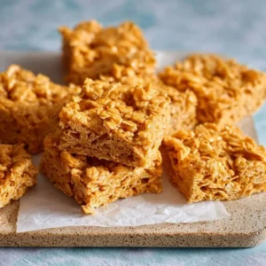 Peanut Butter Cornflake Bars Delicious homemade peanut butter cornflake bars in a square tray