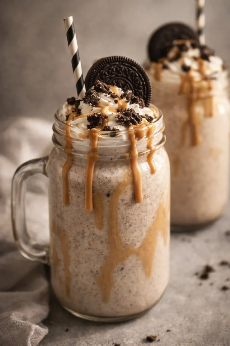 Delicious Peanut Butter Oreo Milkshake topped with whipped cream and crushed Oreos