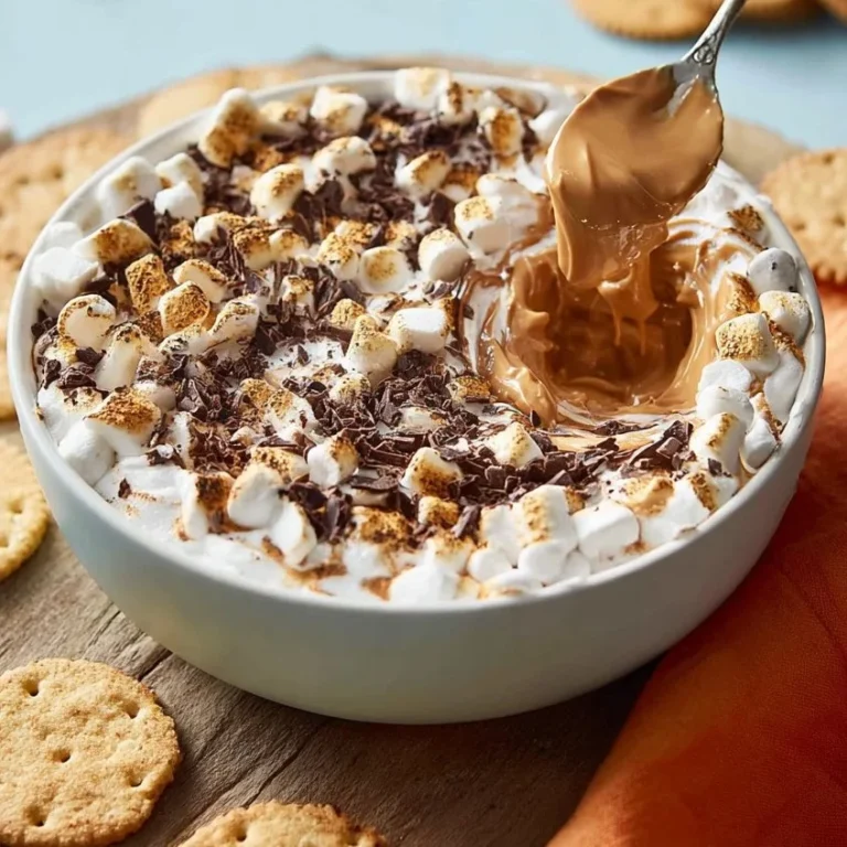 Peanut Butter S'mores Dip served in a dish with graham crackers and marshmallows