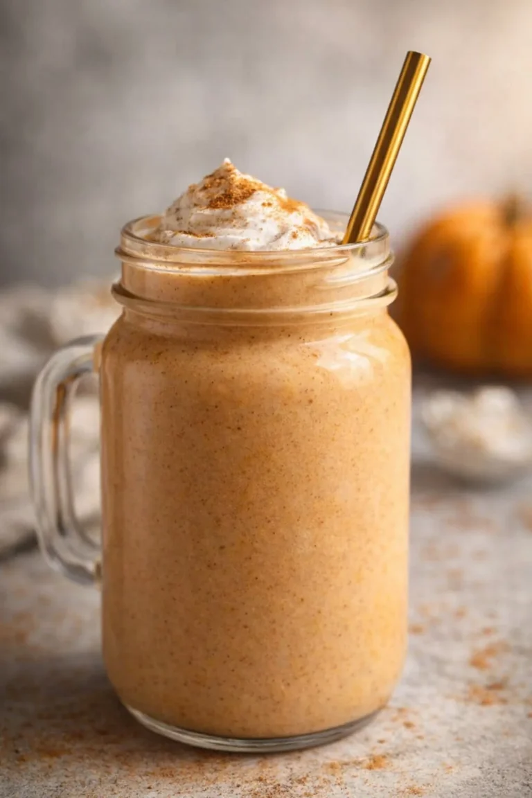 Delicious pumpkin milkshake topped with whipped cream and cinnamon