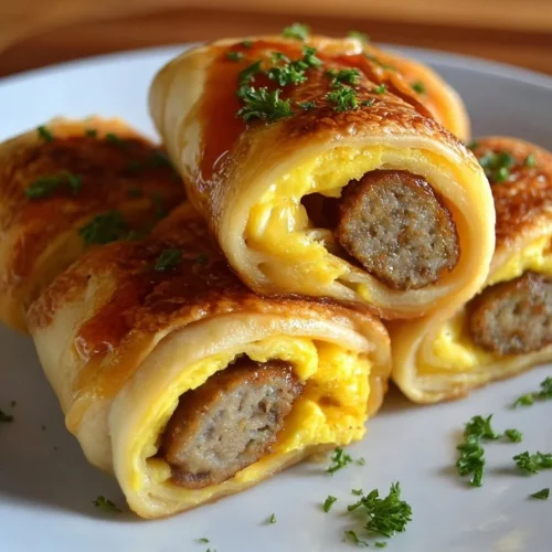 Delicious sausage egg breakfast roll-ups served on a plate