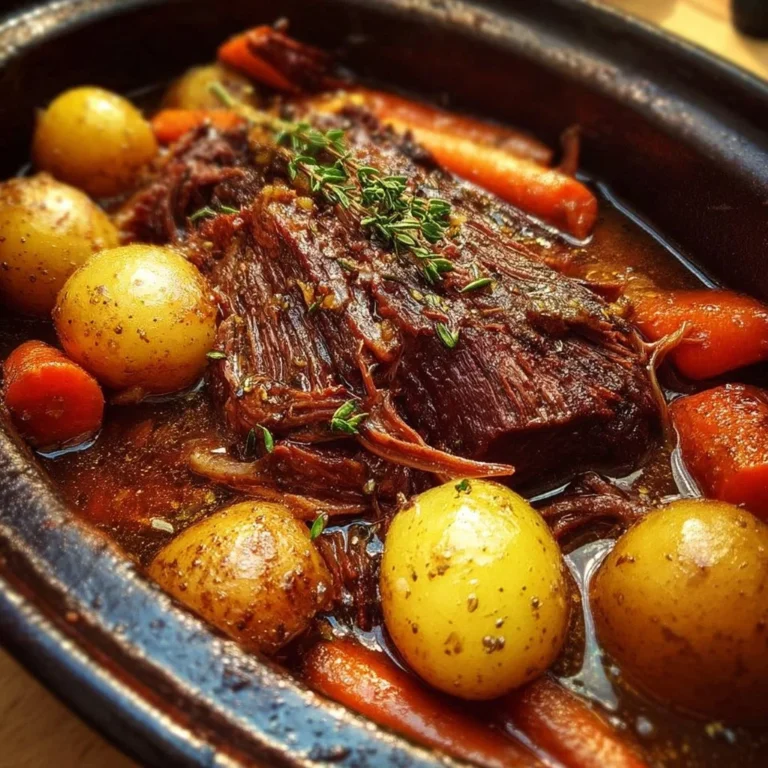 Delicious slow-cooked deer roast served with herbs and vegetables