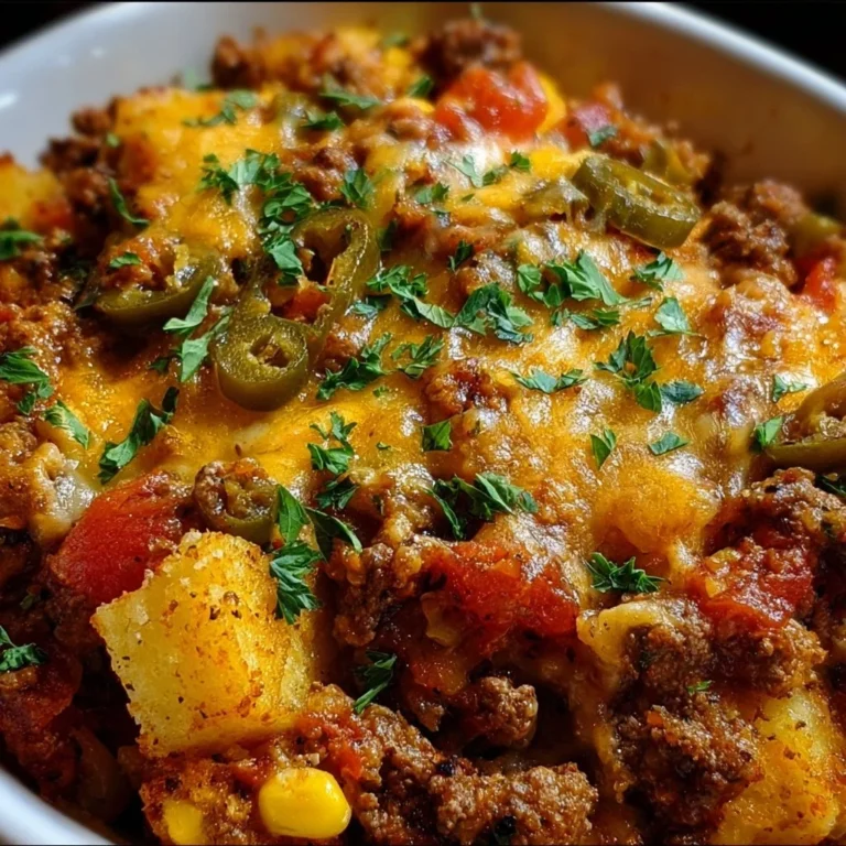 Delicious Slow Cooker Cowboy Casserole served in a rustic dish