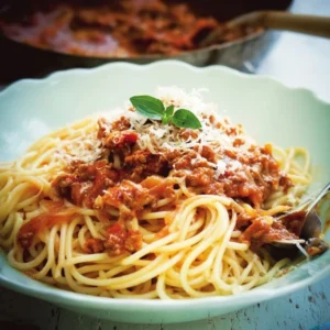 Spaghetti Bolognese Delicious plate of Spaghetti Bolognese with rich sauce and herbs