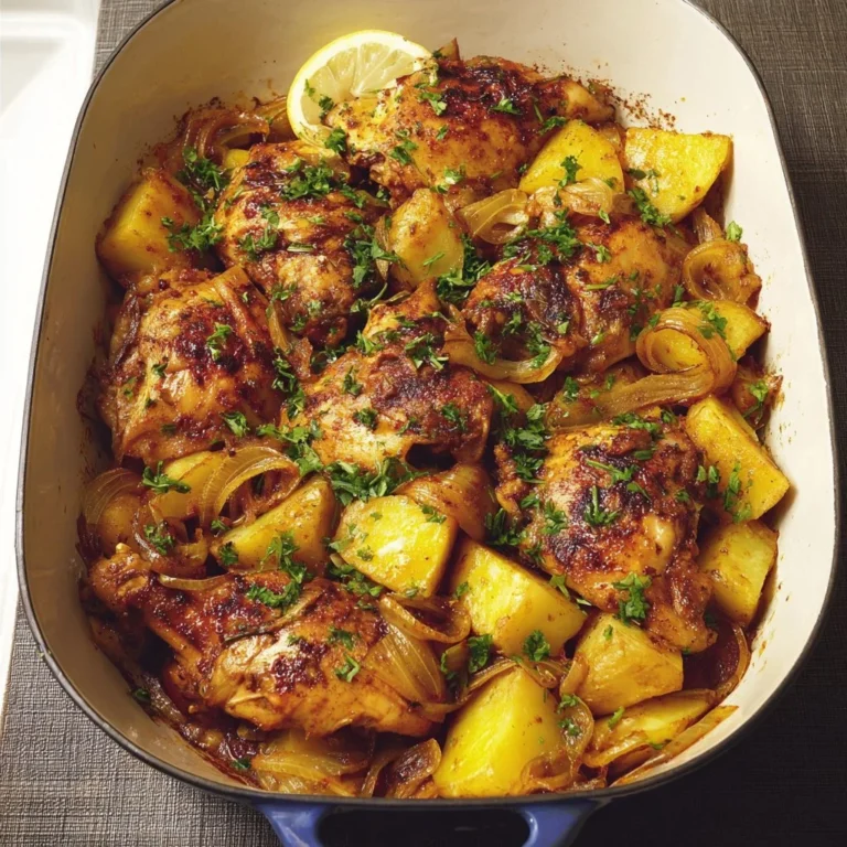 Delicious Spanish Chicken with crispy potato roast served on a plate