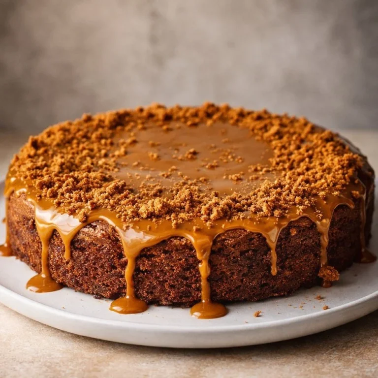 Delicious Speculoos Cake topped with caramel and spices