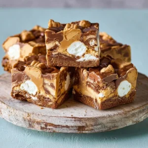 A delicious serving of Speculoos Rocky Road dessert with chocolate and caramel.