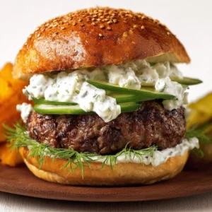 Spiced Burgers with Cucumber Yogurt Delicious spiced burgers served with cucumber yogurt sauce