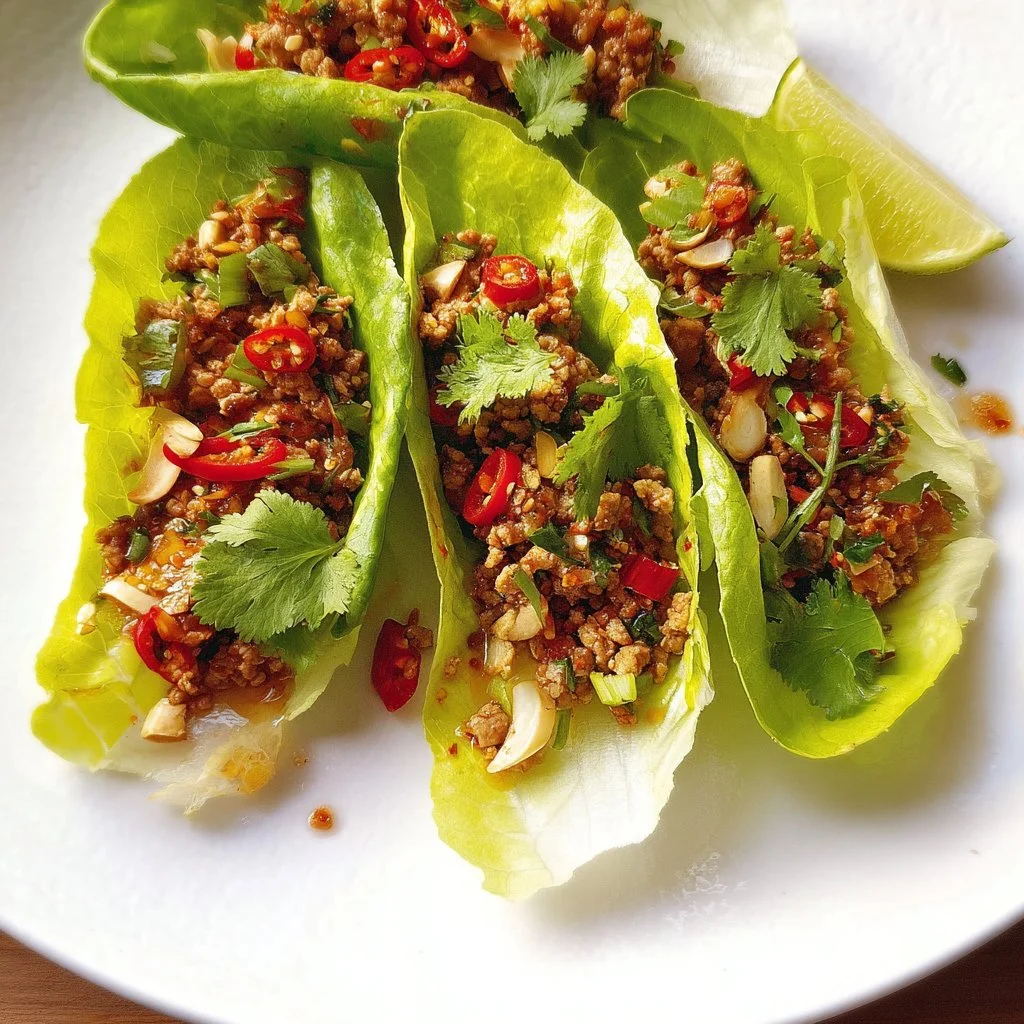 Spicy turkey lettuce cups filled with savory ground turkey and fresh vegetables