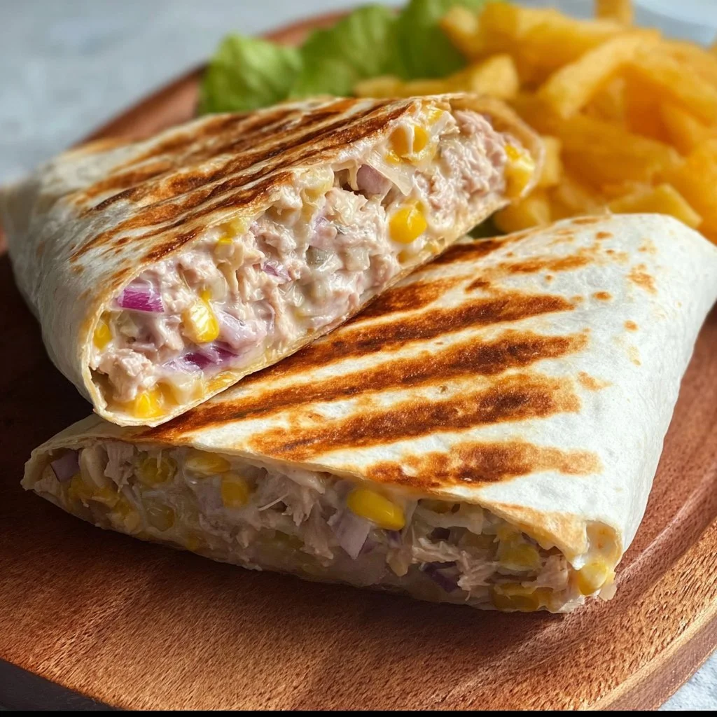 Delicious Tuna Melt Wrap with creamy filling and melted cheese