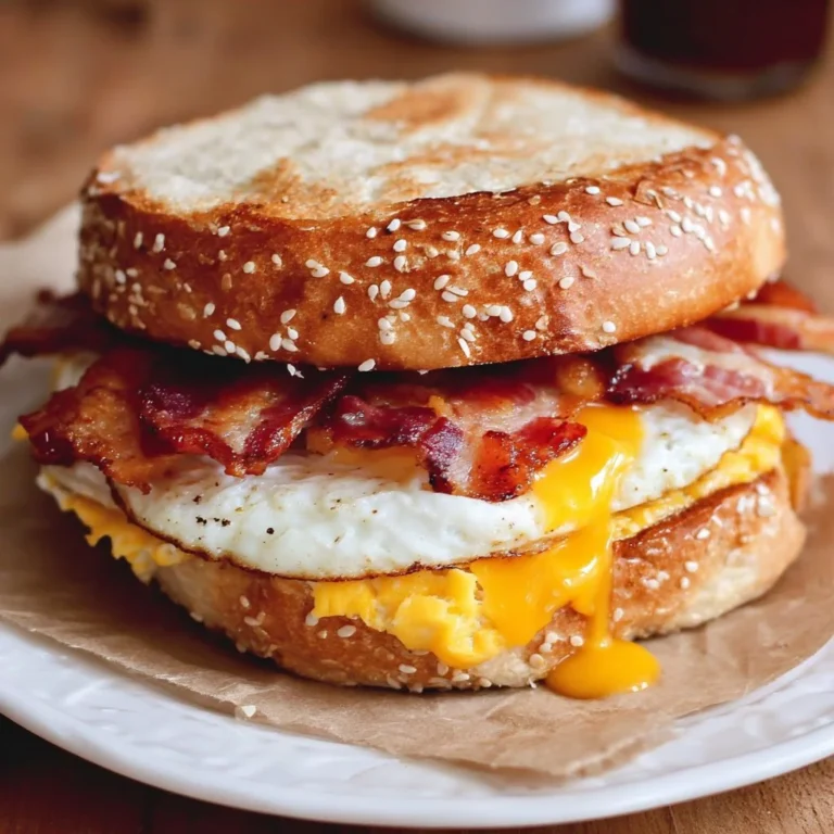 Turkey Bacon Egg and Cheese sandwich on a breakfast plate