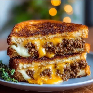 Ultimate Cheesy Ground Beef Melt Delicious cheesy ground beef melt served on a plate