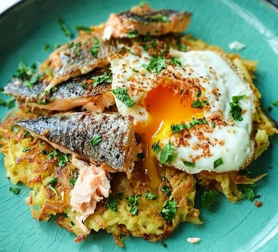 Herby Hash Browns with Eggs and Mackerel