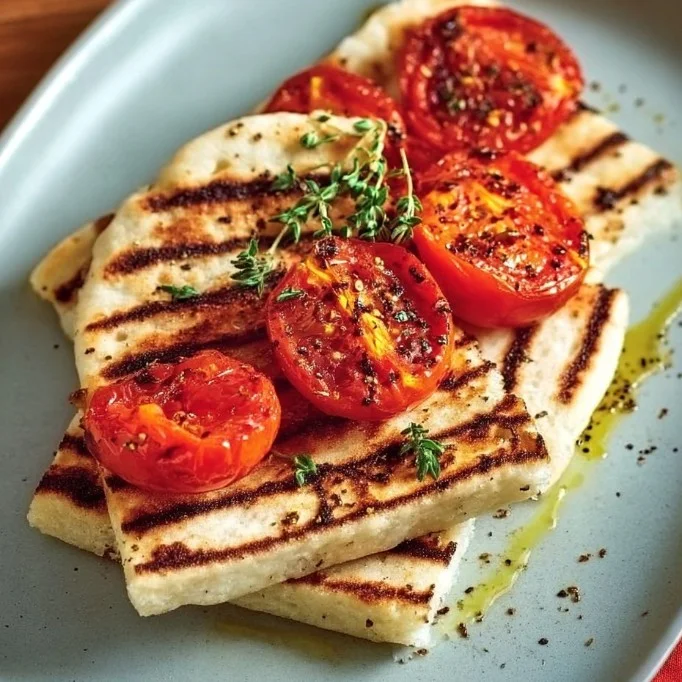 Griddled Potato Farls with Slow-Roast Tomatoes