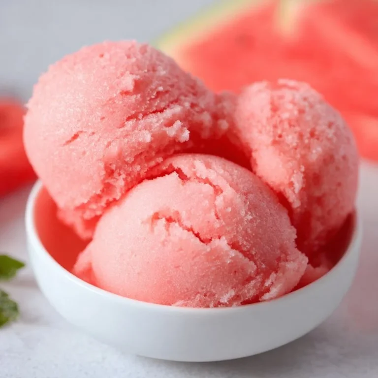 Homemade watermelon sorbet in a bowl, made with Ninja Creami.
