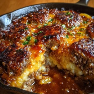 Amish Hamburger Steak Bake served on a plate with sides of vegetables
