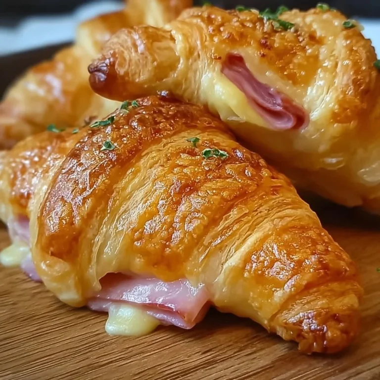 Delicious baked ham and cheese croissants fresh from the oven