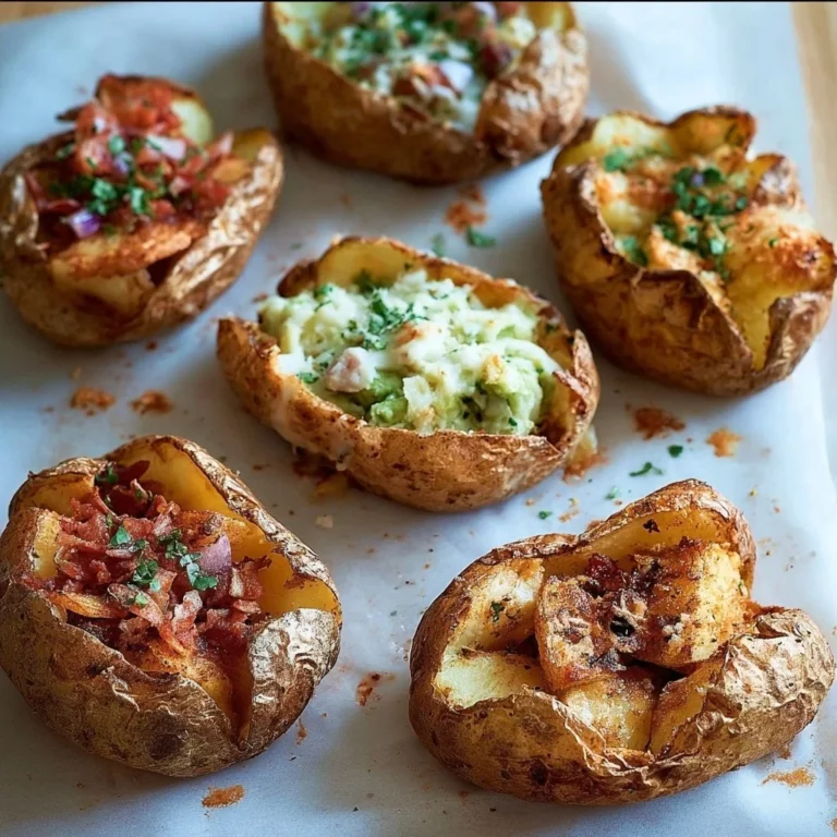 Delicious baked potatoes with crispy skins and fluffy centers on a plate.
